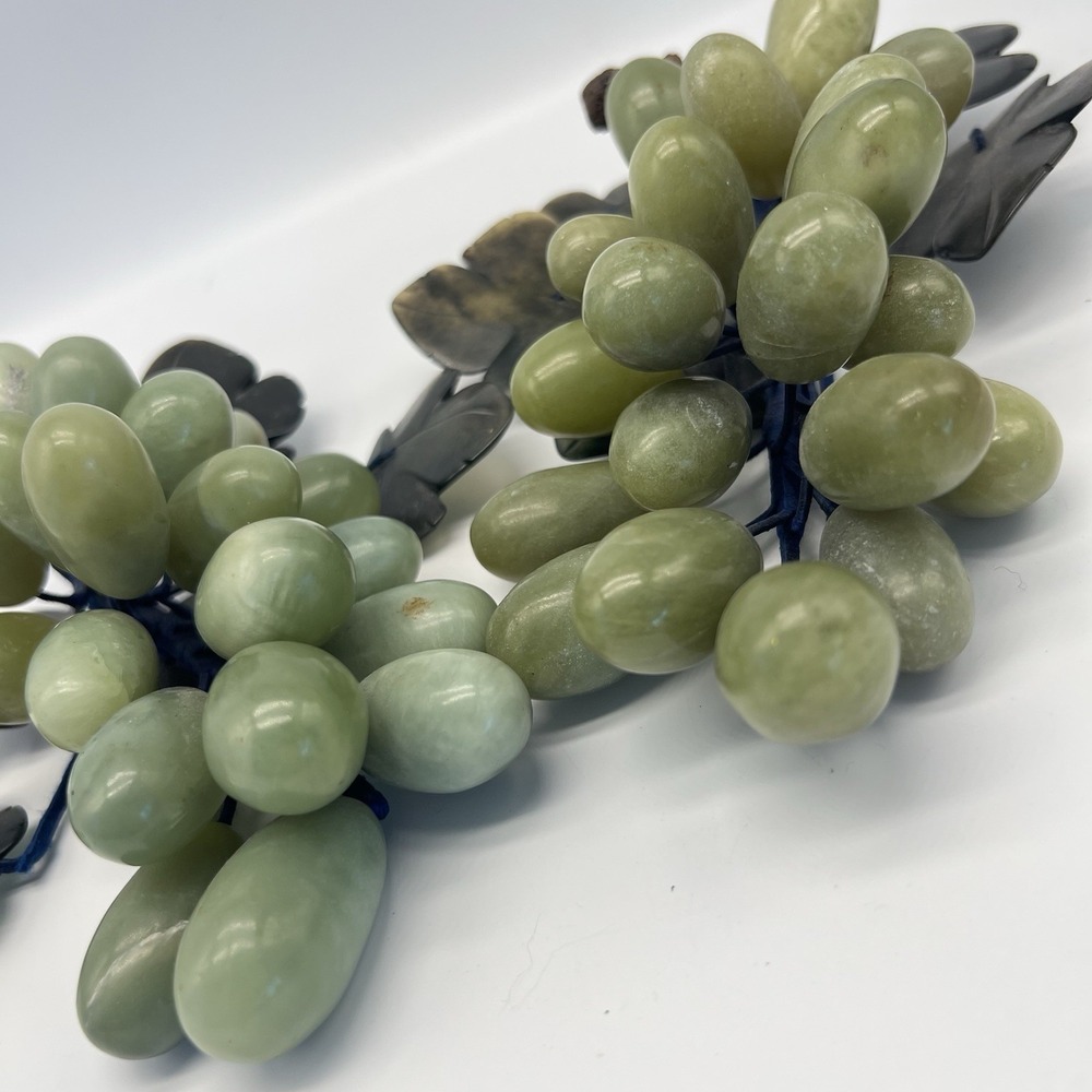 MCM Natural Carved Jade‎ Stone Cluster Grapes Home Decor Vintage Set Of 2